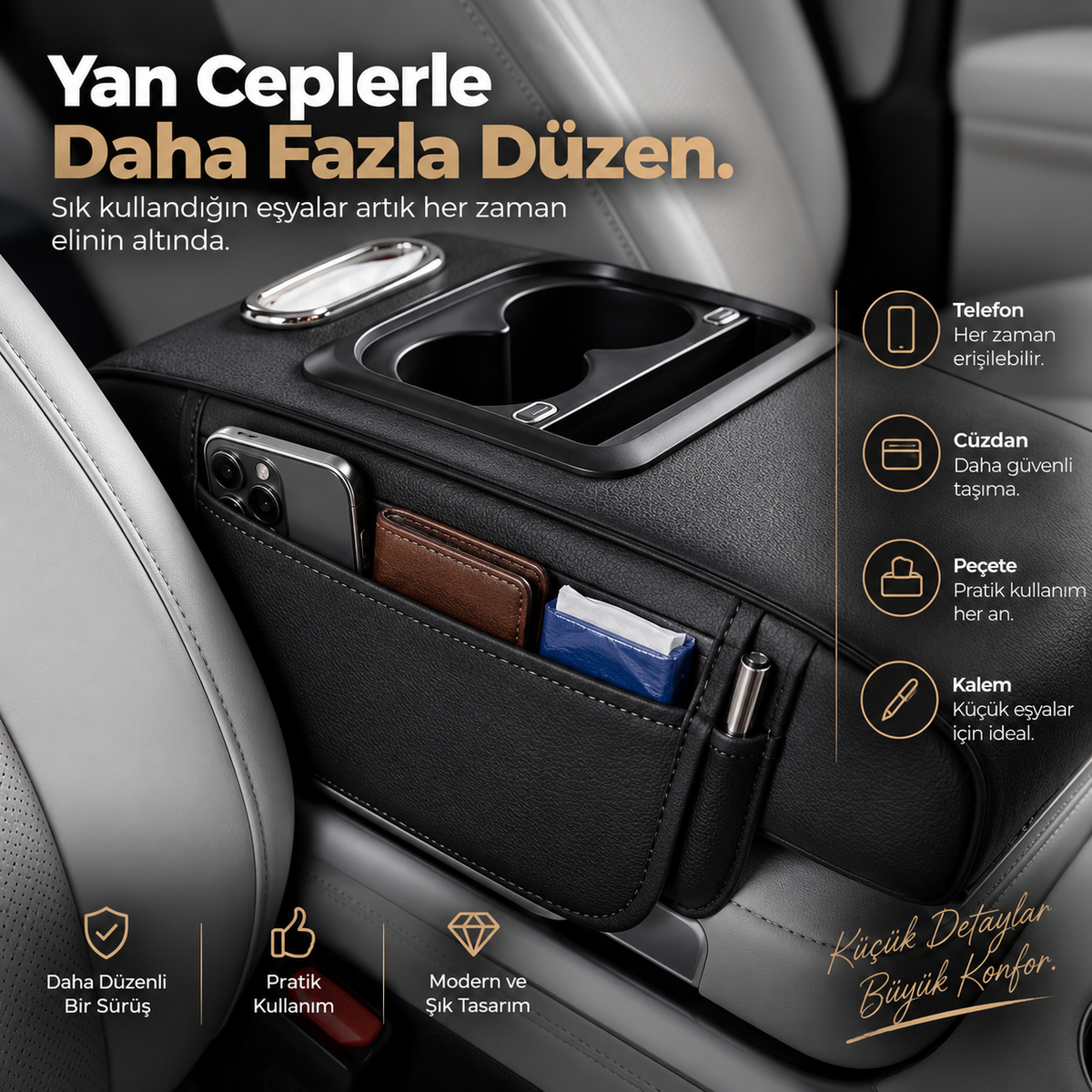 Oto Organizer - Premium Kolçak Üstü