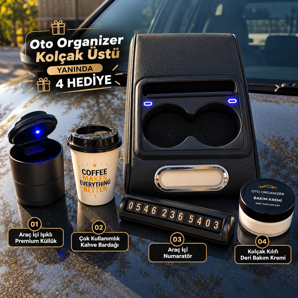 Oto Organizer - Premium Kolçak Üstü